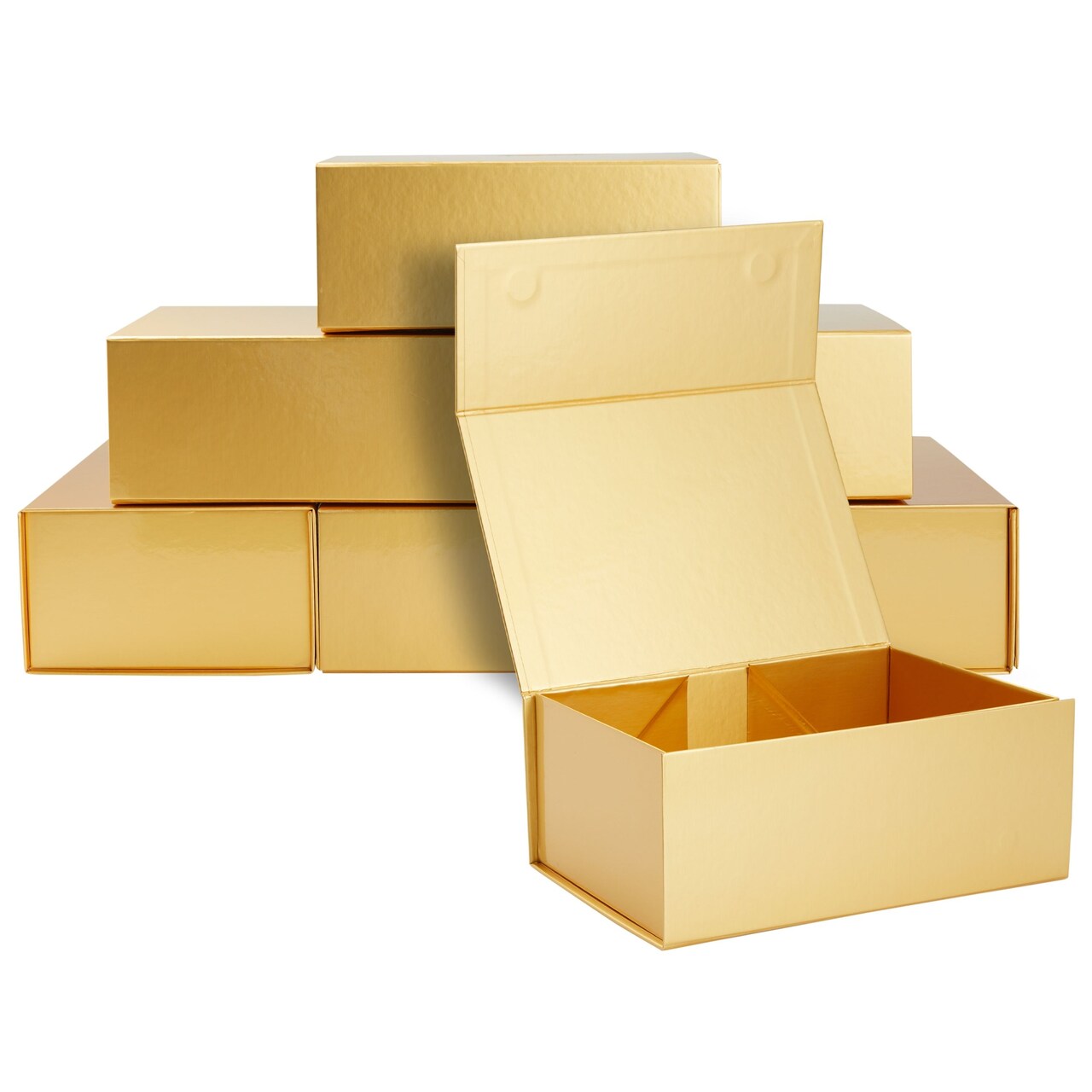 6 Pack Magnetic Gift Boxes with Lids 9.5 x 7 x 4 Inches for Birthday Wedding Groomsman and Bridesmaid Proposal Box Gold